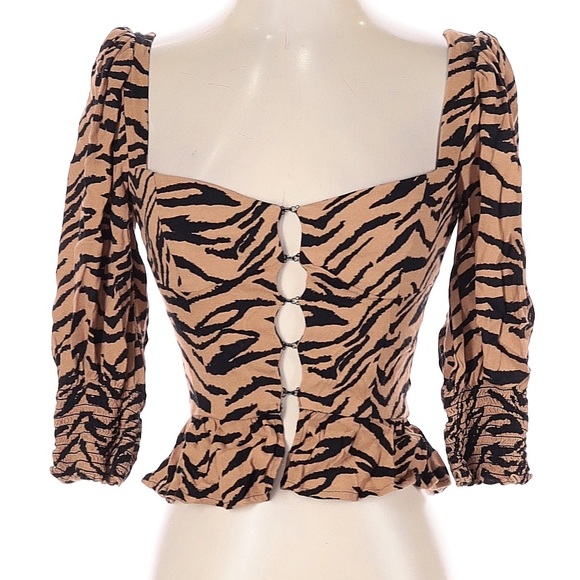 Reformation - Tiger Print Puff Sleeve Top - Size 0 - Picture 2 of 5